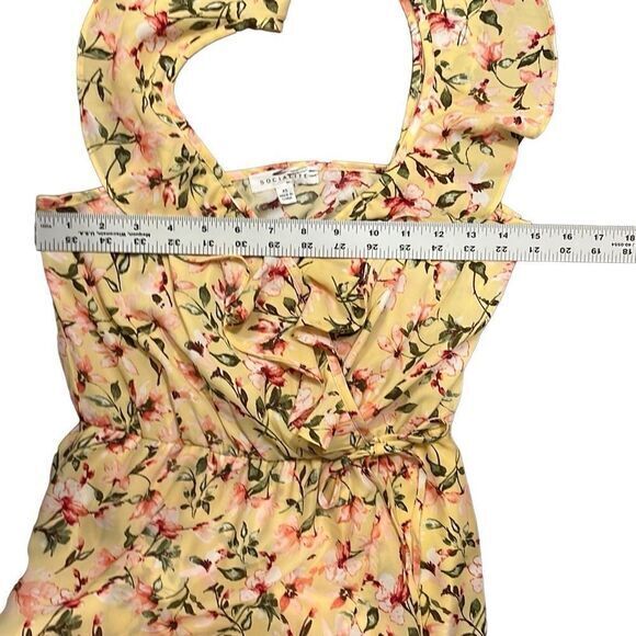 SOCIALITE DRESS XS YELLOW PINK RUFFLE PRINT WRAP MIDI ROMANCE FAIRYCORE SEXY - Picture 13 of 15